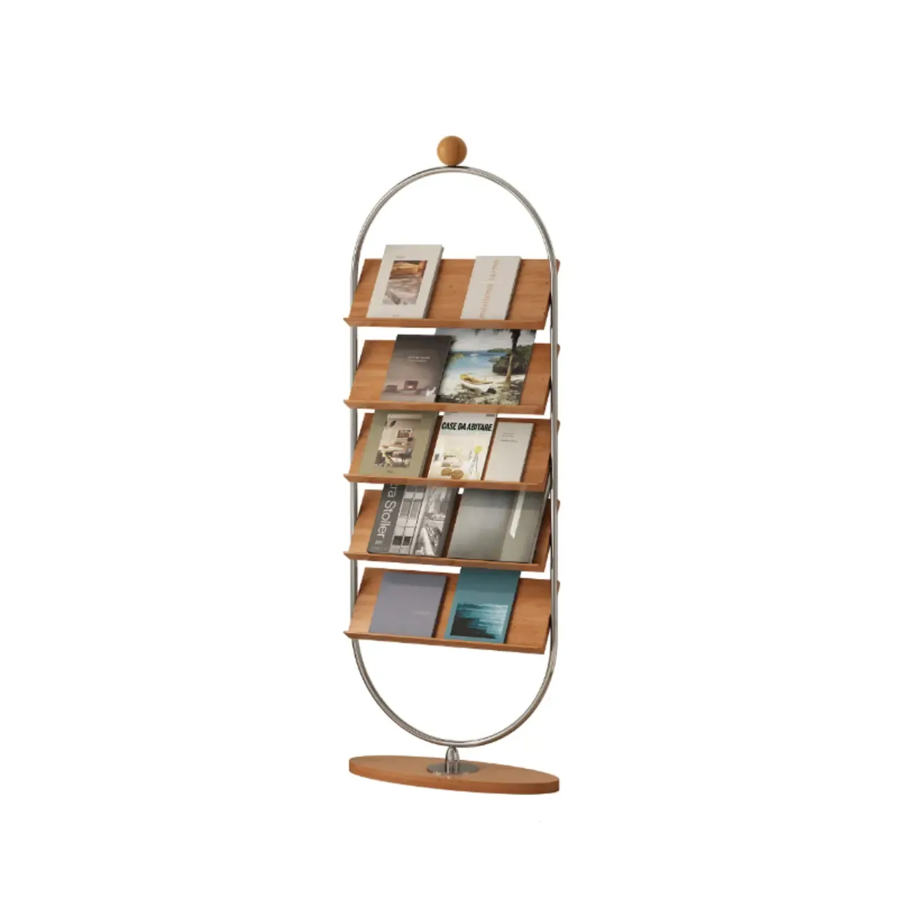 Contemporary Stainless Steel Display Vertical Bookshelf 5-tier Image - 2