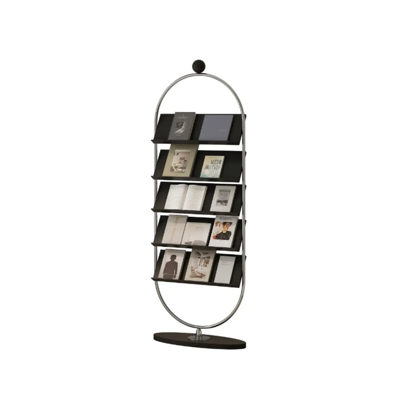 Contemporary Stainless Steel Display Vertical Bookshelf 5-tier Image - 3