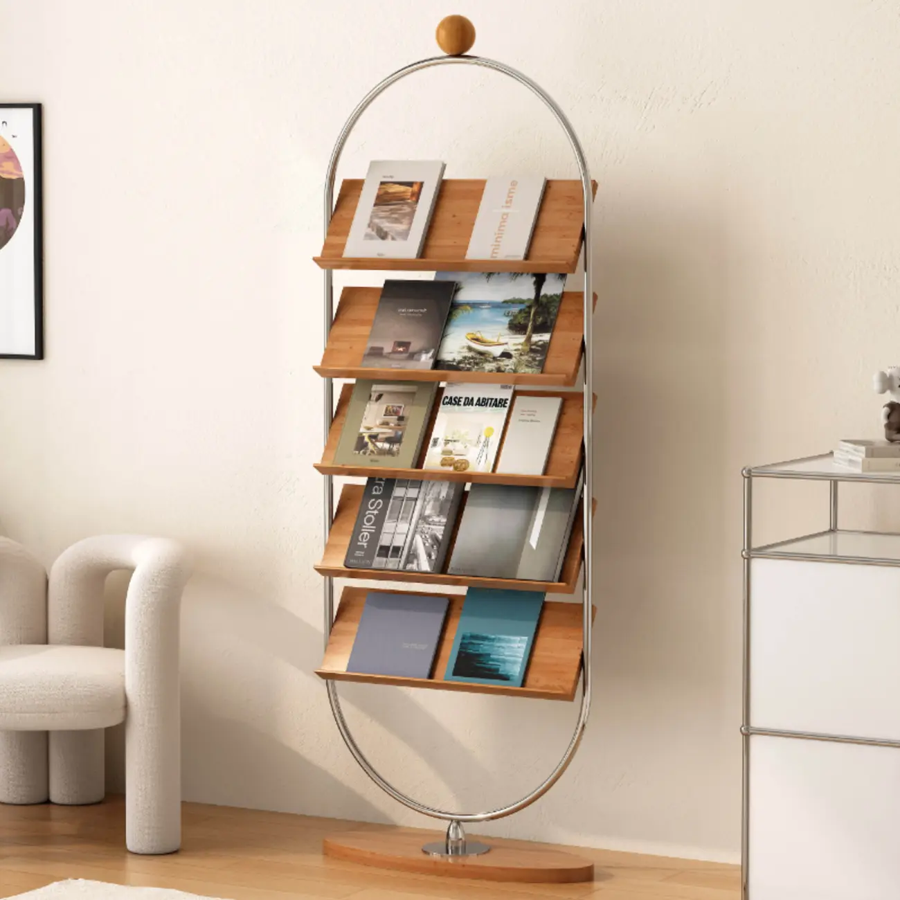 Contemporary Stainless Steel Display Vertical Bookshelf 5-tier Image - 4 | homeyfad