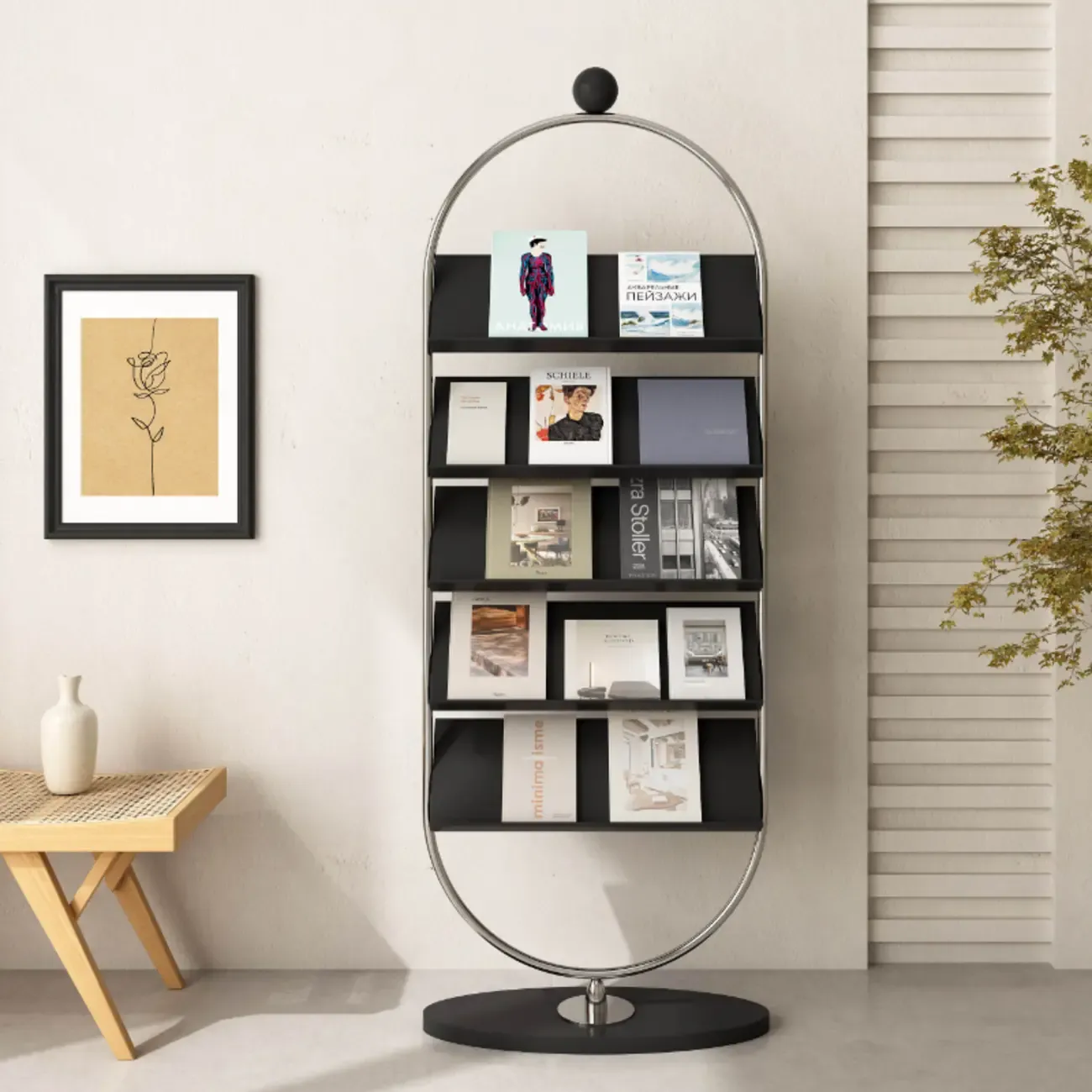 Contemporary Stainless Steel Display Vertical Bookshelf 5-tier Image - 5