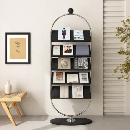 Contemporary Stainless Steel Display Vertical Bookshelf 5-tier Image - 5