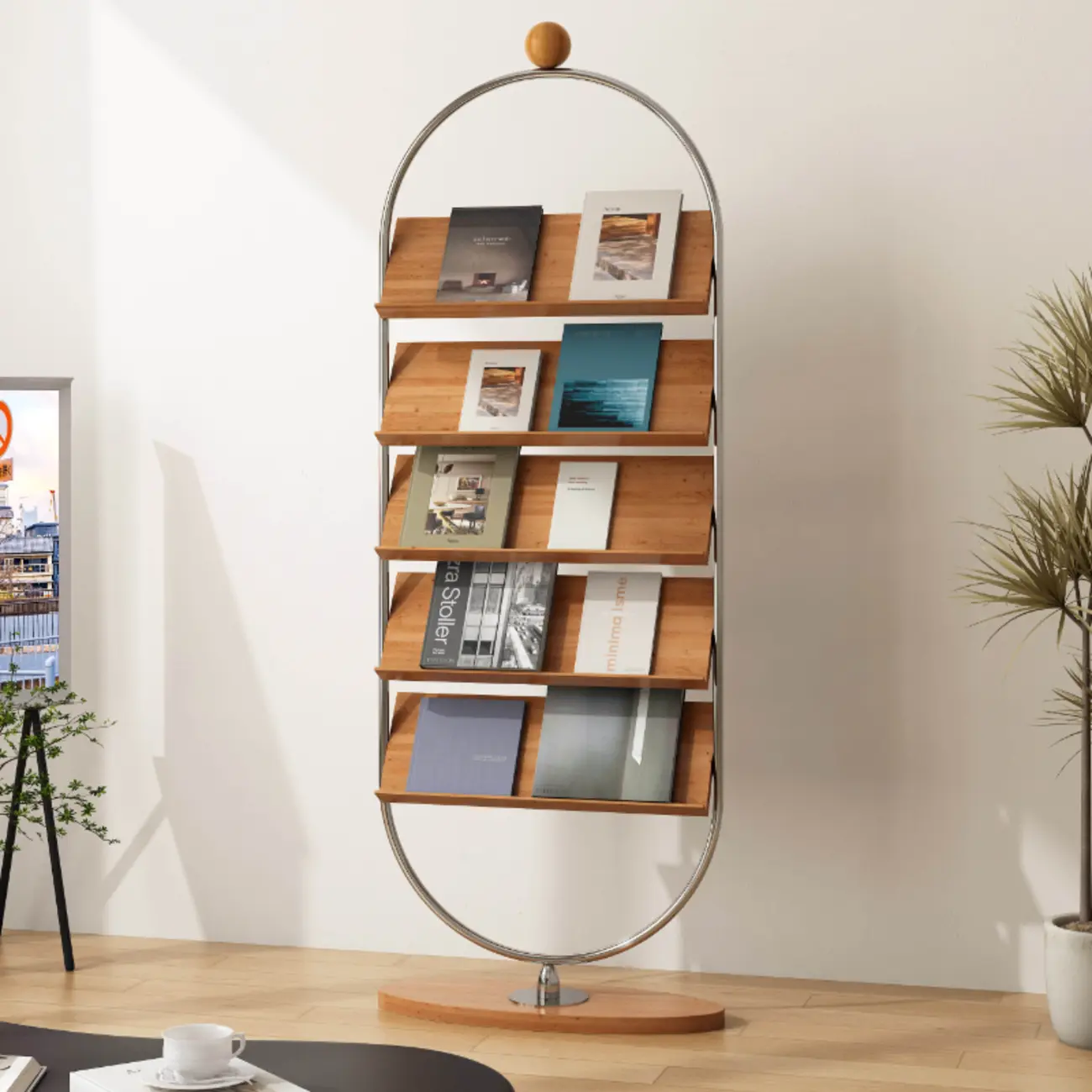 Contemporary Stainless Steel Display Vertical Bookshelf 5-tier Image - 6 | homeyfad