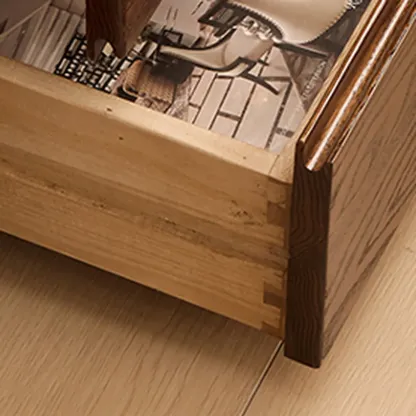 Horizontal Oak Wood Closed Back Bookcase With Drawers Image - 16