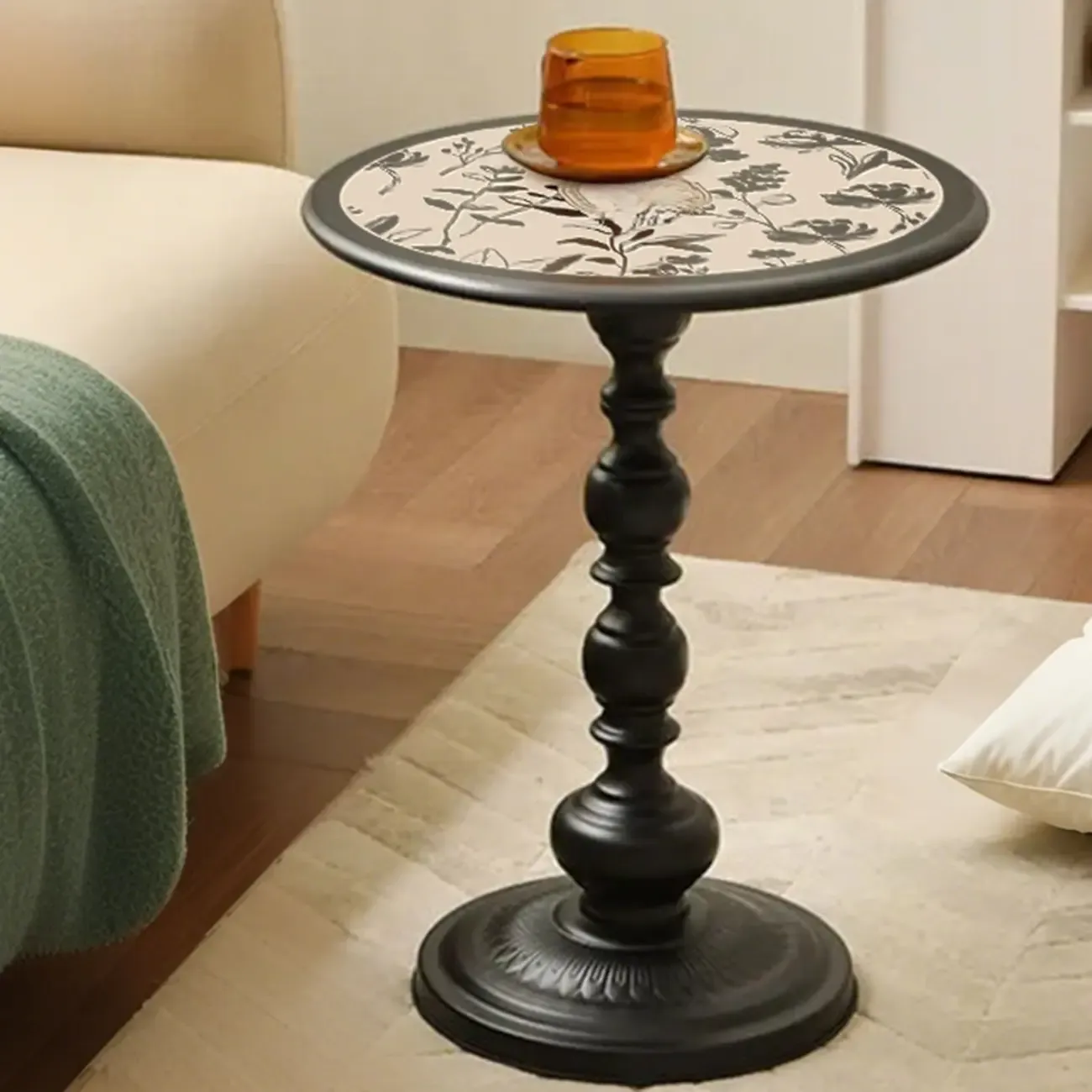 Modern Classic Iron Pedestal End Table Black-White Image - 1
