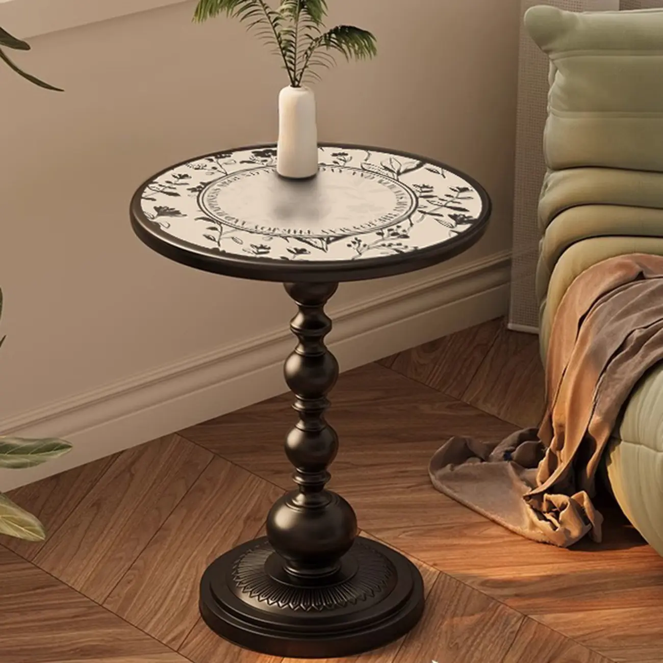 Modern Classic Iron Pedestal End Table Black-White Image - 2 | homeyfad