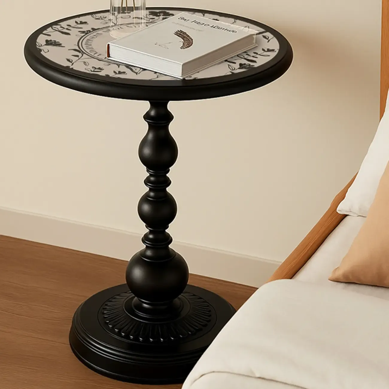 Modern Classic Iron Pedestal End Table Black-White Image - 3