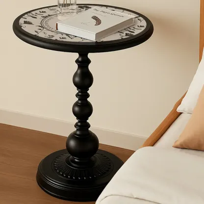 Modern Classic Iron Pedestal End Table Black-White Image - 3