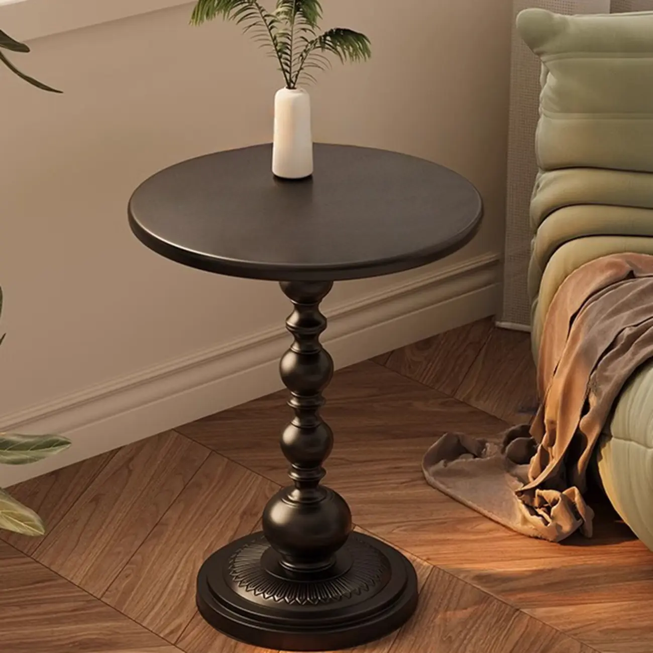 Modern Classic Iron Pedestal End Table Black-White Image - 6 | homeyfad