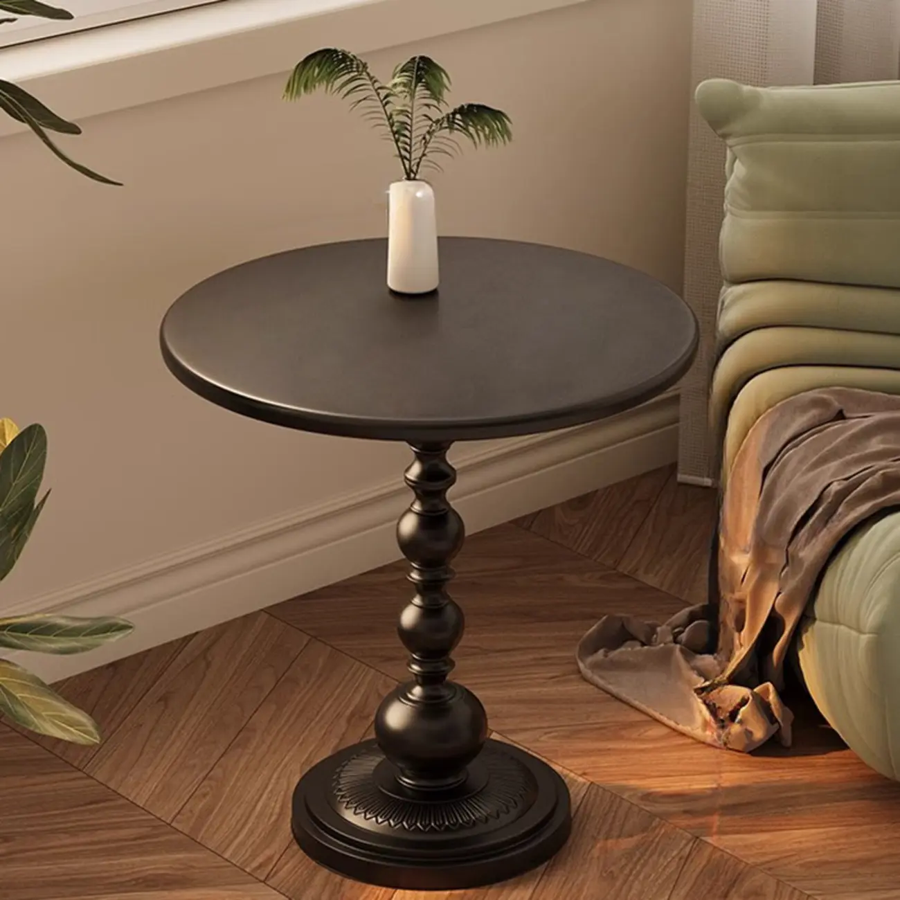 Modern Classic Iron Pedestal End Table Black-White Image - 8 | homeyfad