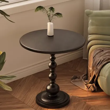 Modern Classic Iron Pedestal End Table Black-White Image - 8