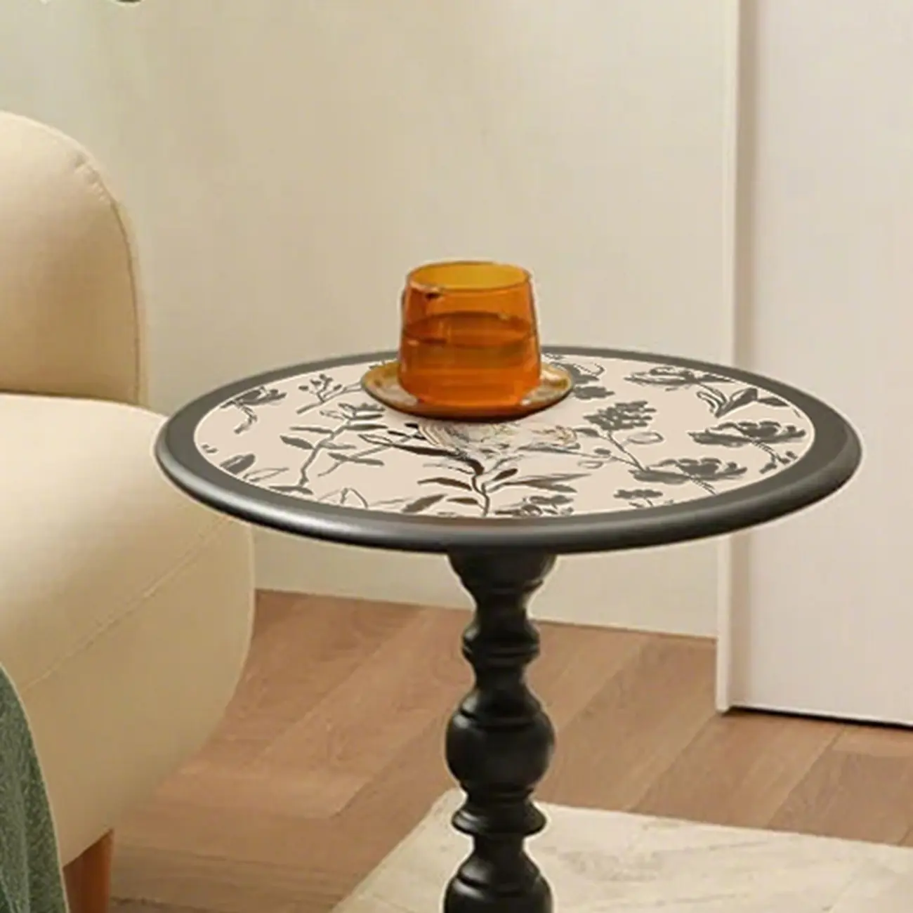 Modern Classic Iron Pedestal End Table Black-White Image - 9 | homeyfad