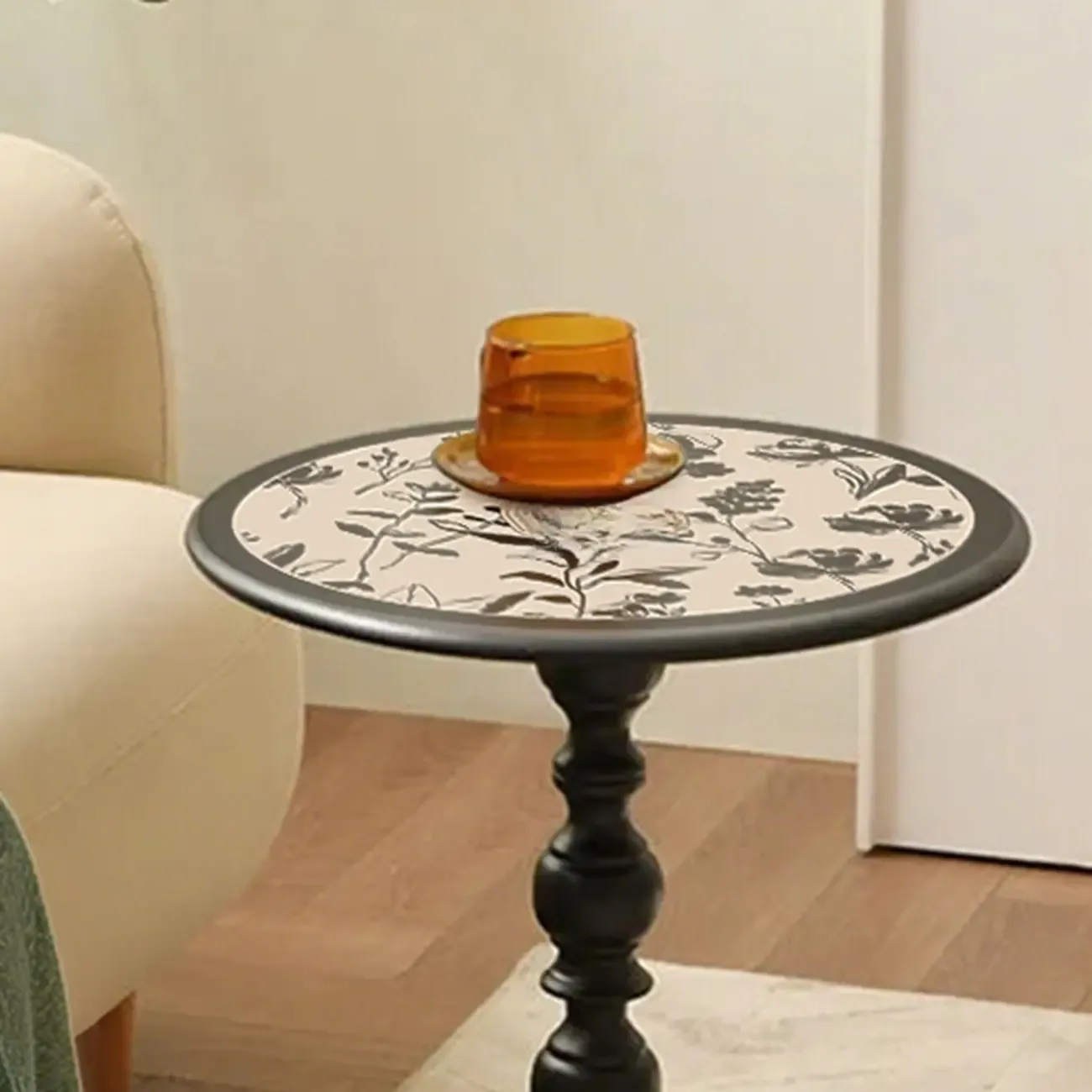 Modern Classic Iron Pedestal End Table Black-White Image - 9