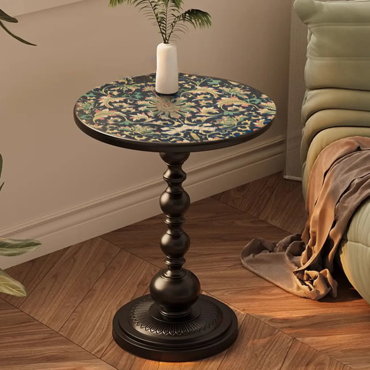 Modern Classic Iron Pedestal End Table Black-White Image - 10 | homeyfad