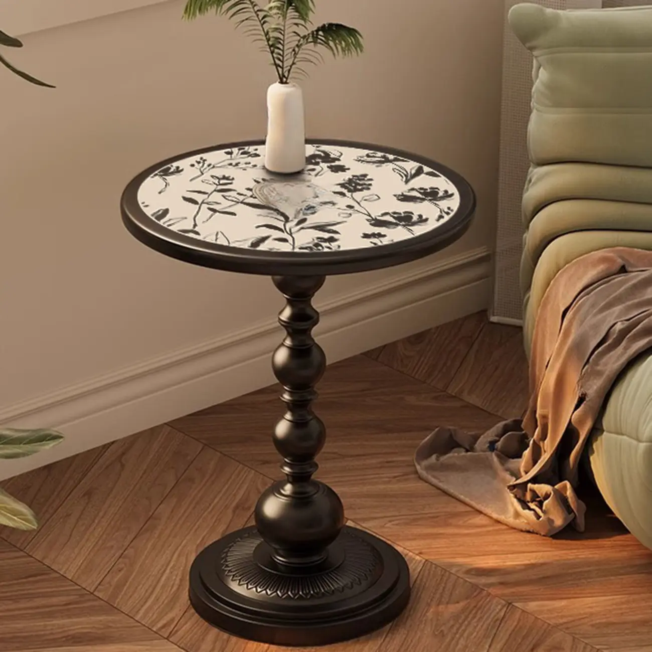 Modern Classic Iron Pedestal End Table Black-White Image - 12 | homeyfad