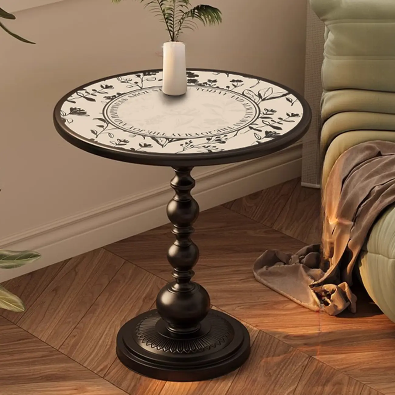 Modern Classic Iron Pedestal End Table Black-White Image - 14 | homeyfad