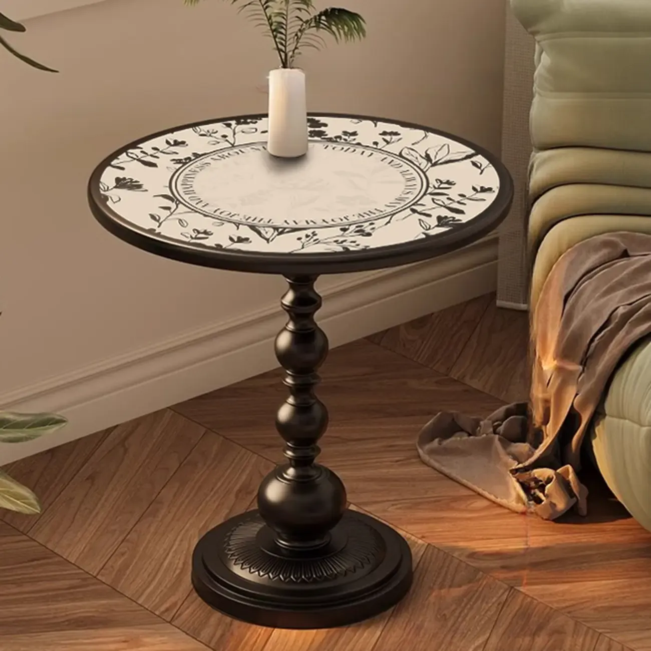 Modern Classic Iron Pedestal End Table Black-White Image - 14