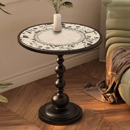 Modern Classic Iron Pedestal End Table Black-White Image - 14