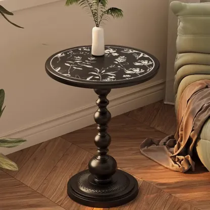 Modern Classic Iron Pedestal End Table Black-White Image - 15