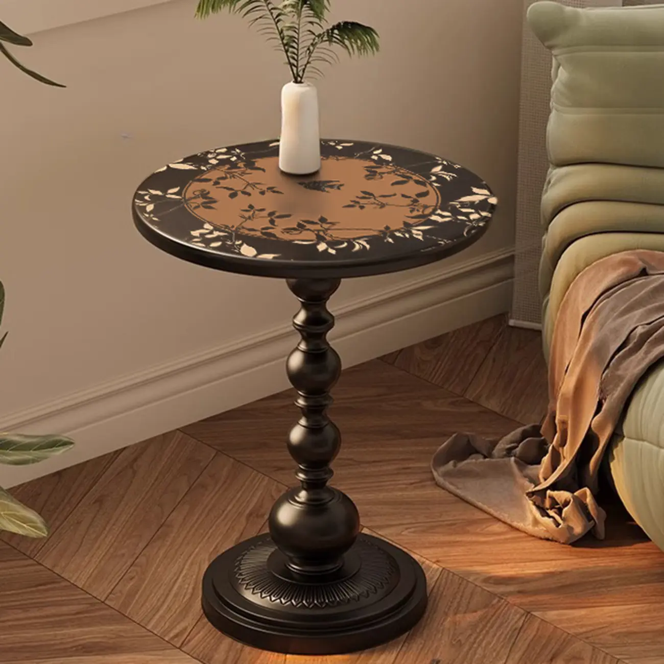 Modern Classic Iron Pedestal End Table Black-White Image - 18 | homeyfad