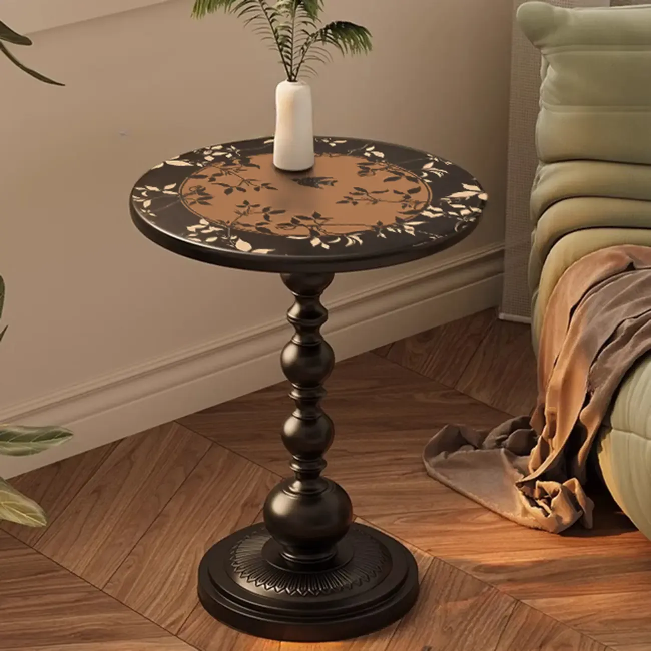Modern Classic Iron Pedestal End Table Black-White Image - 18
