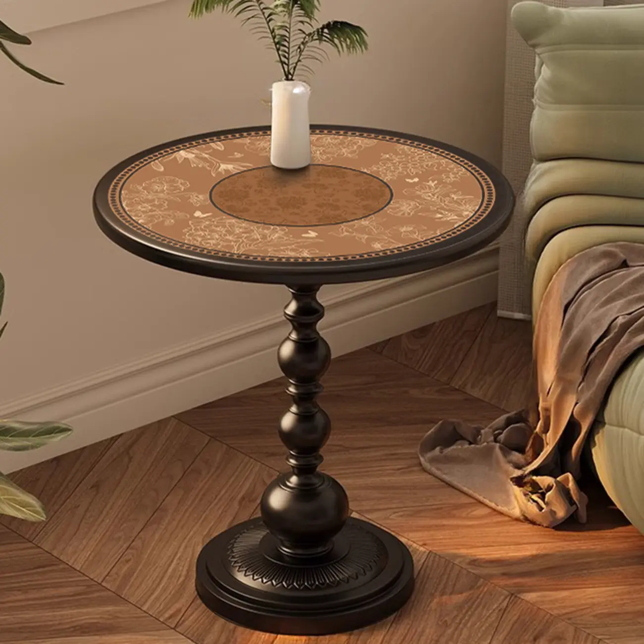 Modern Classic Iron Pedestal End Table Black-White Image - 19 | homeyfad
