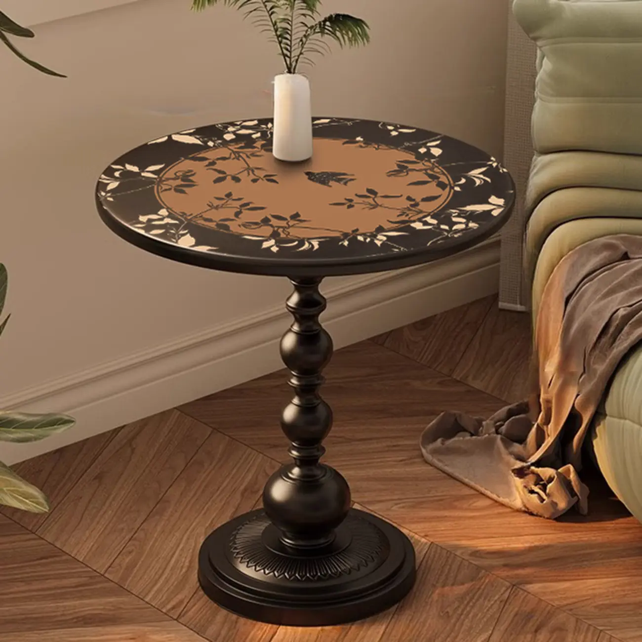 Modern Classic Iron Pedestal End Table Black-White Image - 21 | homeyfad