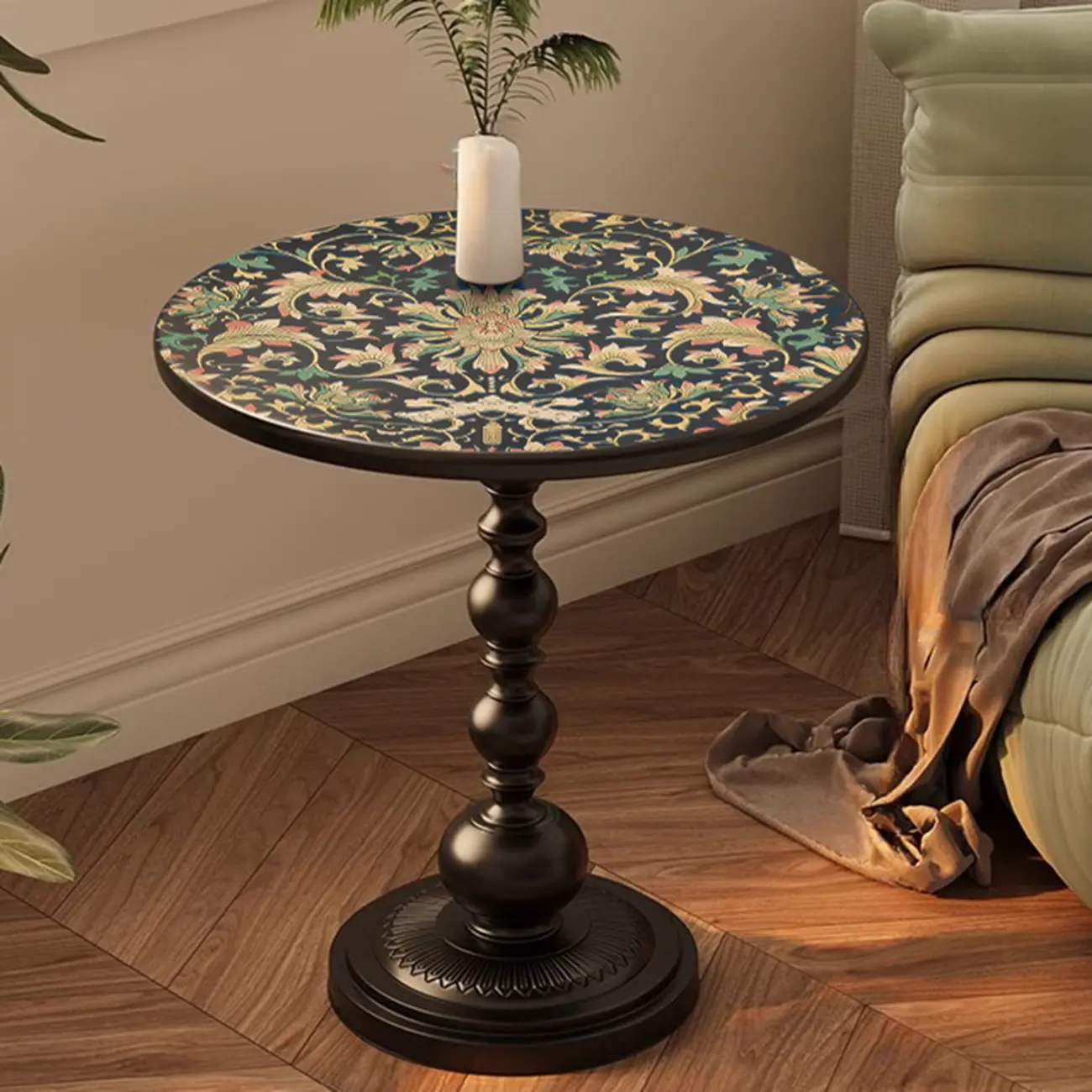 Modern Classic Iron Pedestal End Table Black-White Image - 22 | homeyfad