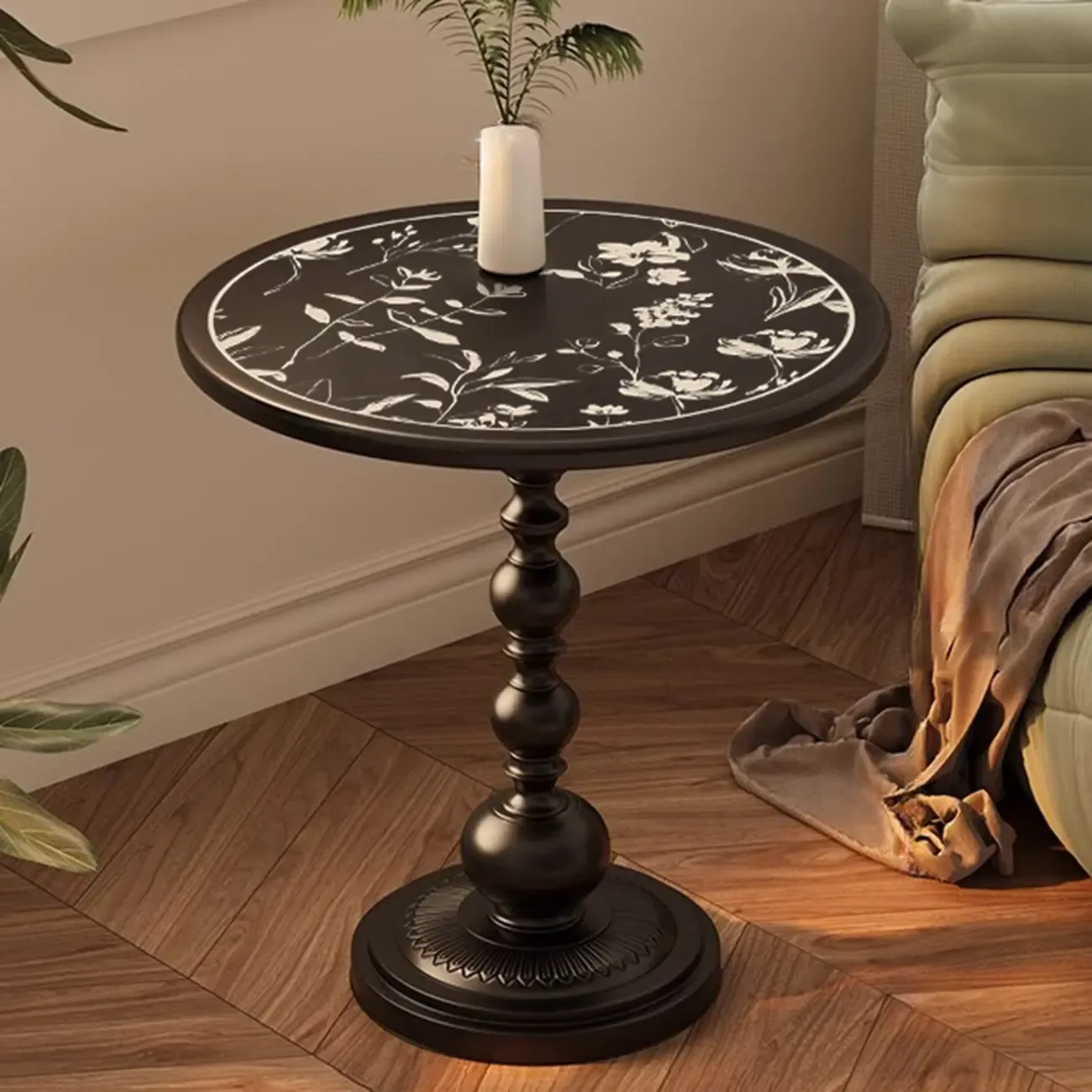 Modern Classic Iron Pedestal End Table Black-White Image - 24