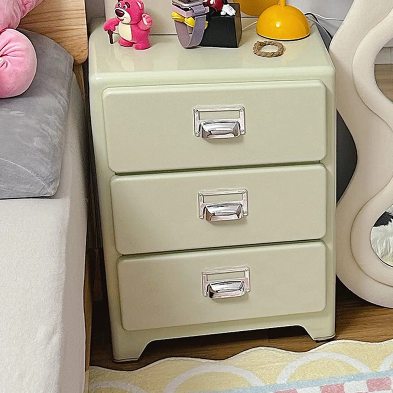 Scandinavian 3 Drawers Wood Nightstand with Legs Image - 5 | homeyfad