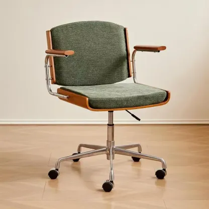 Modern Green Fabric Ergonomic Swivel Office Chair Image - 2