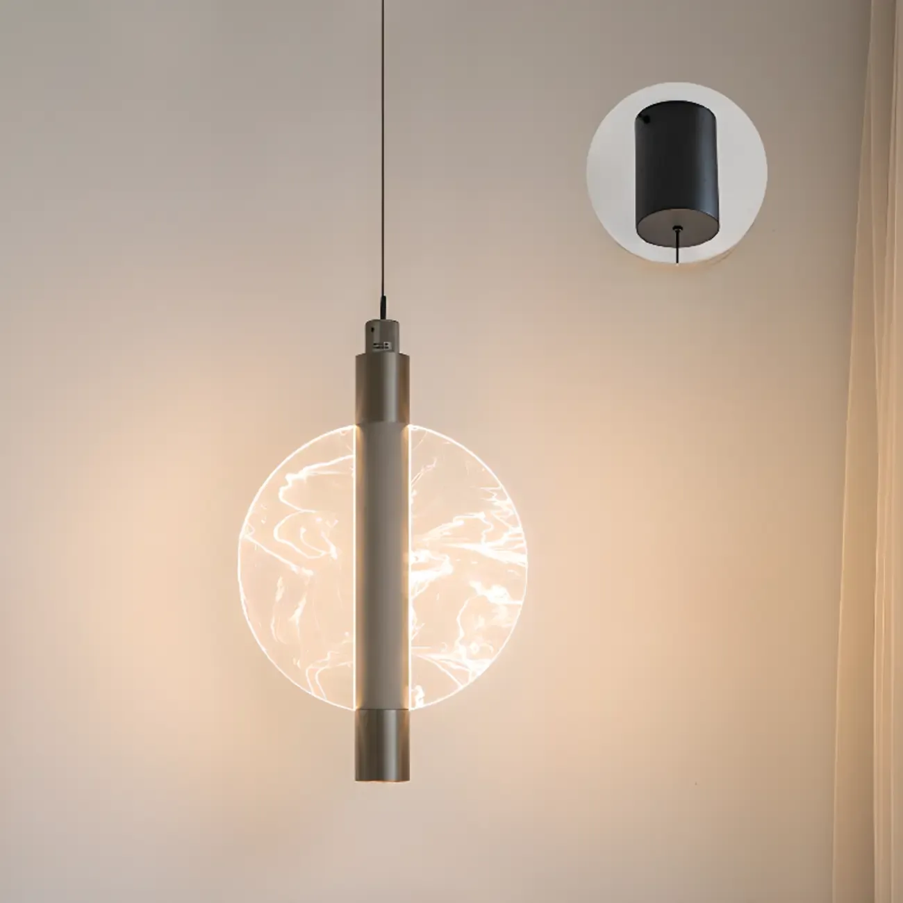 Round Modern Metal Acrylic Pendant Light For Bedroom Image - 3