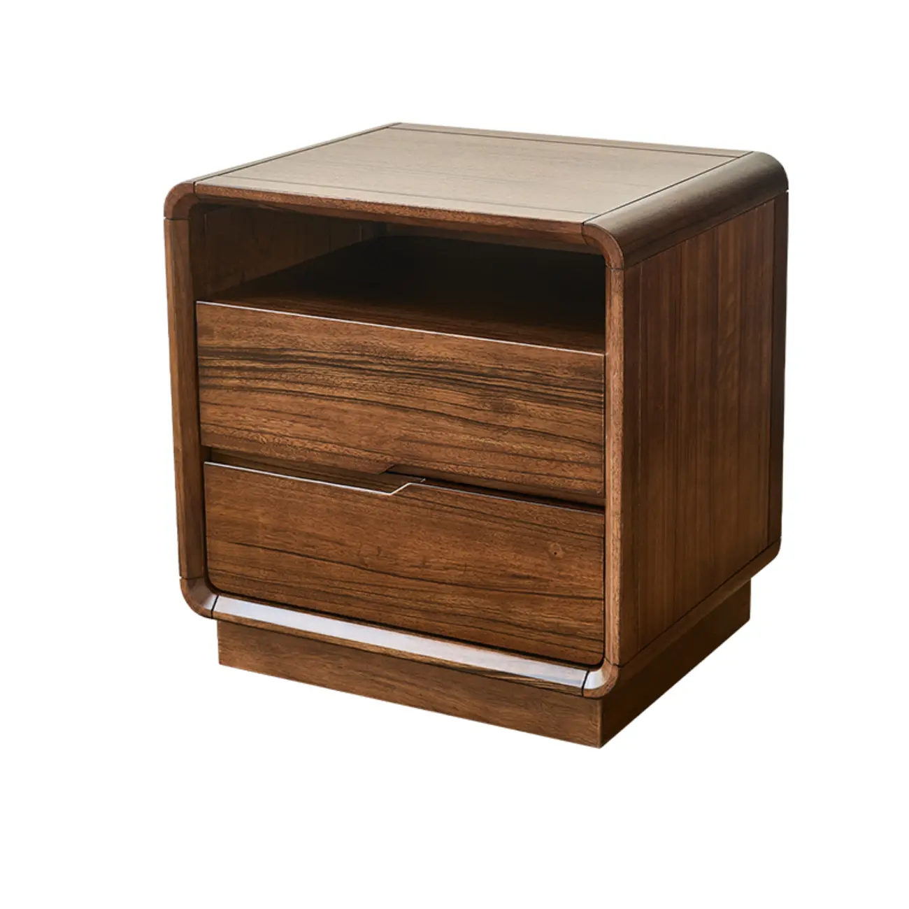Mid Century Modern Walnut Solid Wood 2- Drawer Nightstand Image - 3 | homeyfad