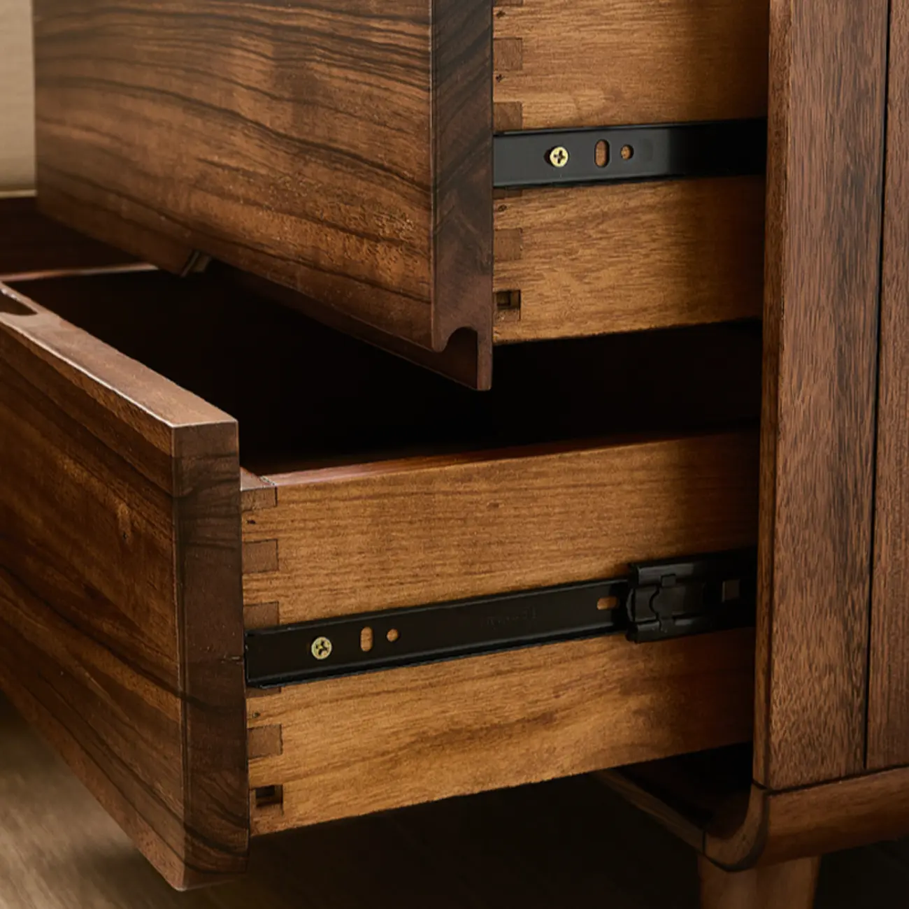 Mid Century Modern Walnut Solid Wood 2- Drawer Nightstand Image - 11 | homeyfad