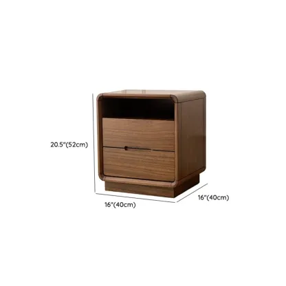 Mid Century Modern Walnut Solid Wood 2- Drawer Nightstand #size