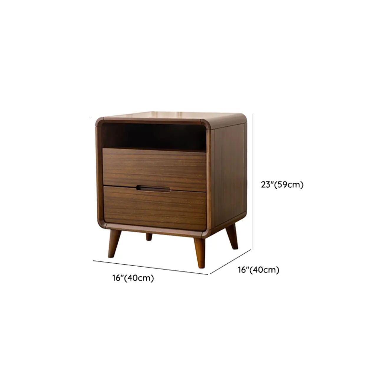 Mid Century Modern Walnut Solid Wood 2- Drawer Nightstand Image - 15 | homeyfad