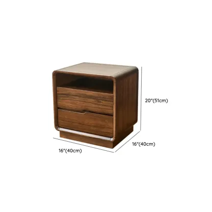 Mid Century Modern Walnut Solid Wood 2- Drawer Nightstand Image - 16