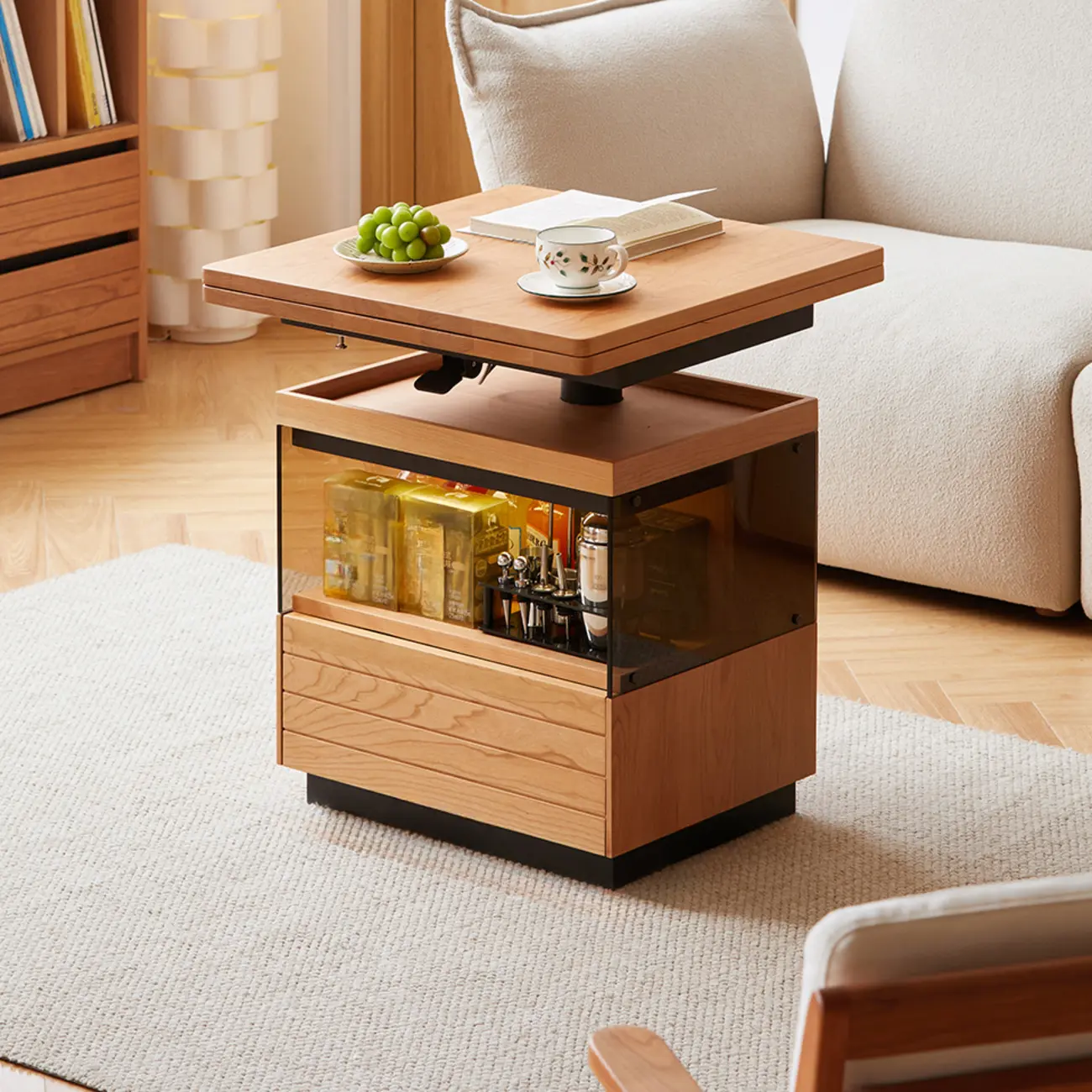 Square Adjustable Folding Laptop Wooden Coffee Table Image - 1 | homeyfad