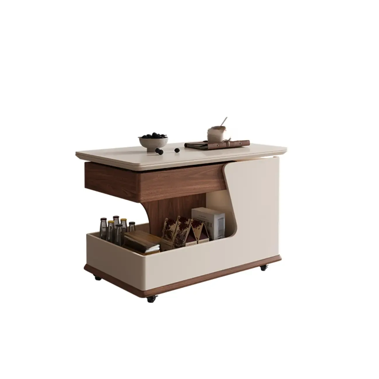 Contemporary Adjustable Tabletop Rolling Cart Coffee Table  Image - 2