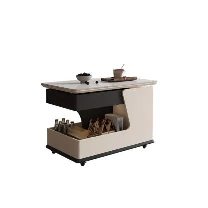Contemporary Adjustable Tabletop Rolling Cart Coffee Table  Image - 3