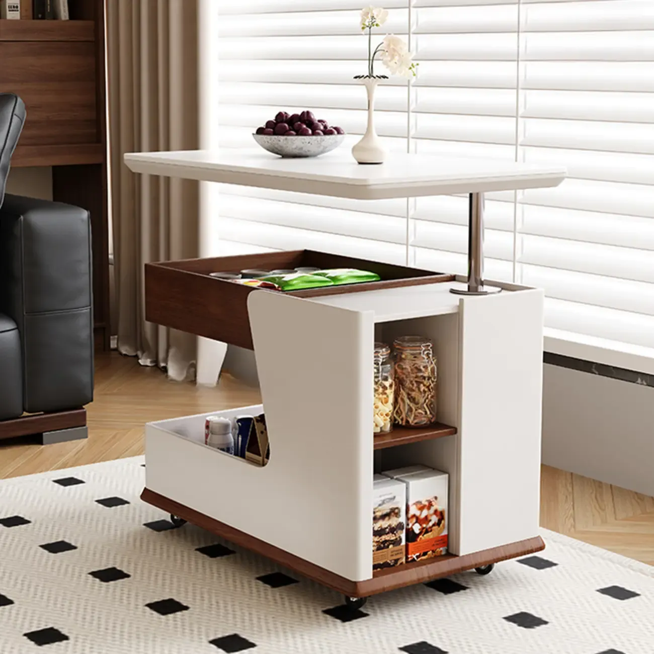 Contemporary Adjustable Tabletop Rolling Cart Coffee Table  Image - 7