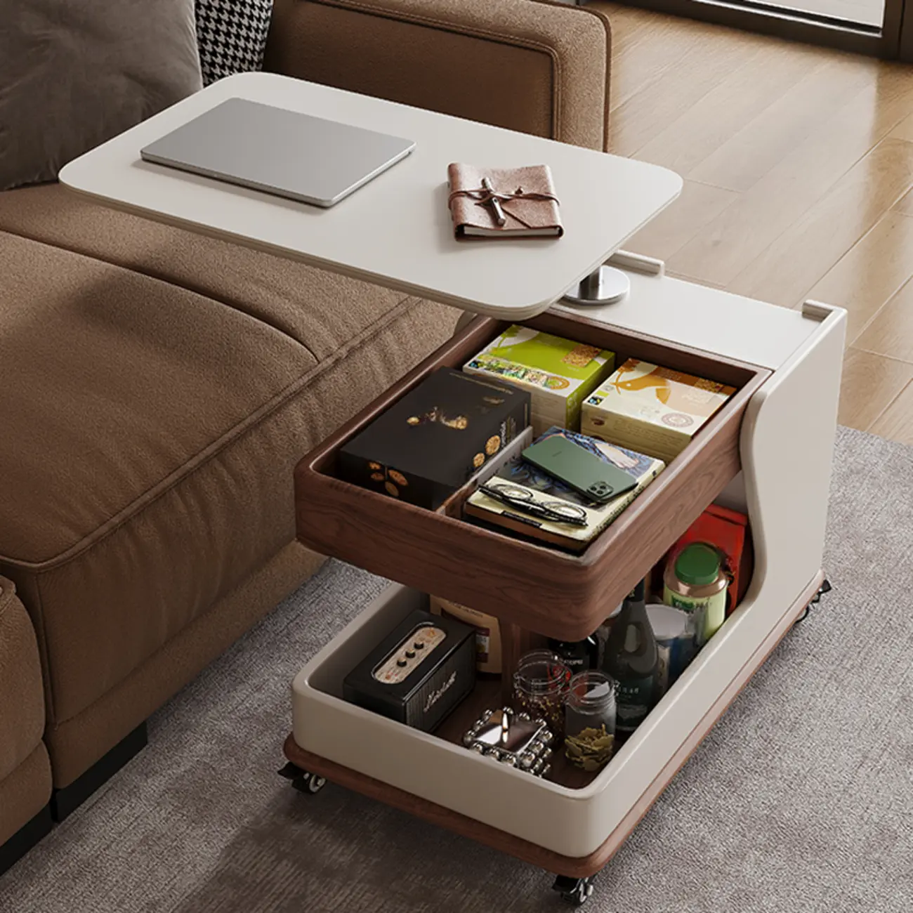 Contemporary Adjustable Tabletop Rolling Cart Coffee Table  Image - 8 | homeyfad