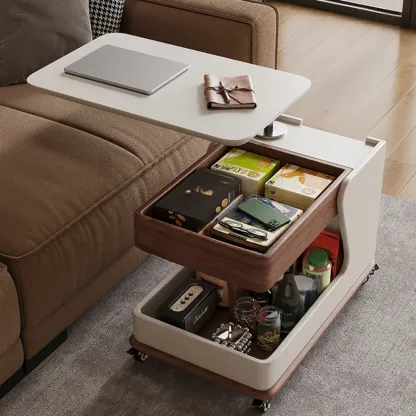 Contemporary Adjustable Tabletop Rolling Cart Coffee Table  Image - 8