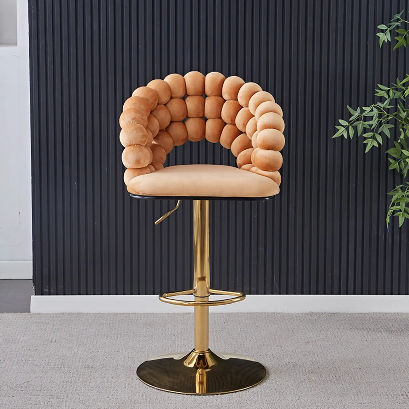 Glam Swivel Saddle Fabric Adjustable Height Bar Stool with Arms Image - 7 | homeyfad