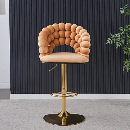 Glam Swivel Saddle Fabric Adjustable Height Bar Stool with Arms Image - 7