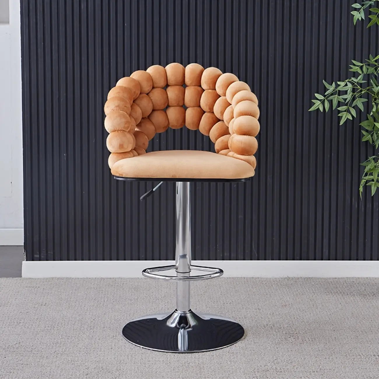 Glam Swivel Saddle Fabric Adjustable Height Bar Stool with Arms Image - 8 | homeyfad