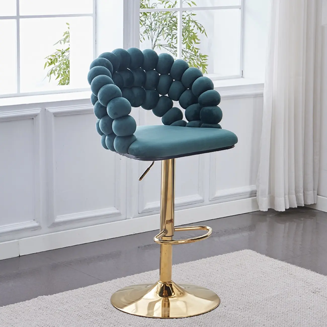 Glam Swivel Saddle Fabric Adjustable Height Bar Stool with Arms Image - 2 | homeyfad