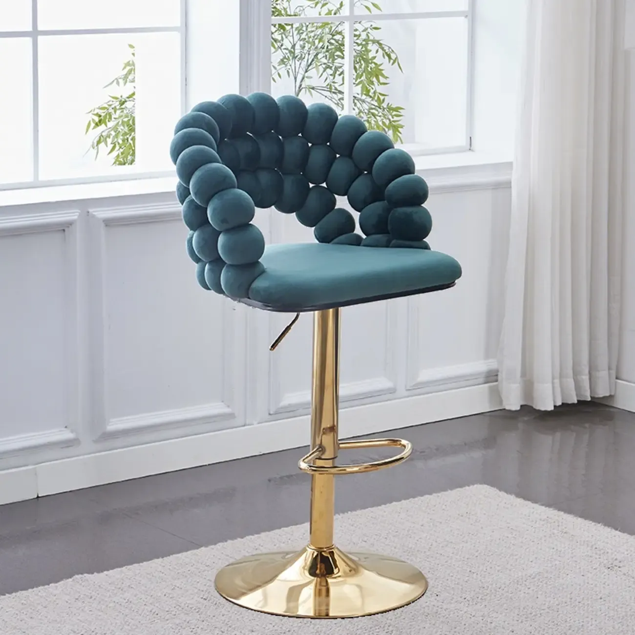 Glam Swivel Saddle Fabric Adjustable Height Bar Stool with Arms Image - 2