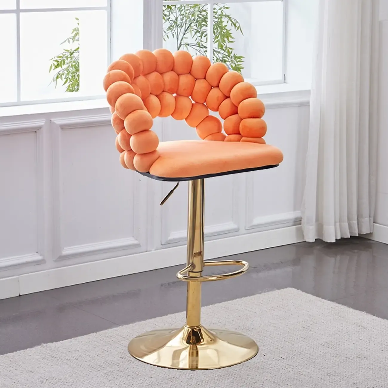 Glam Swivel Saddle Fabric Adjustable Height Bar Stool with Arms Image - 3