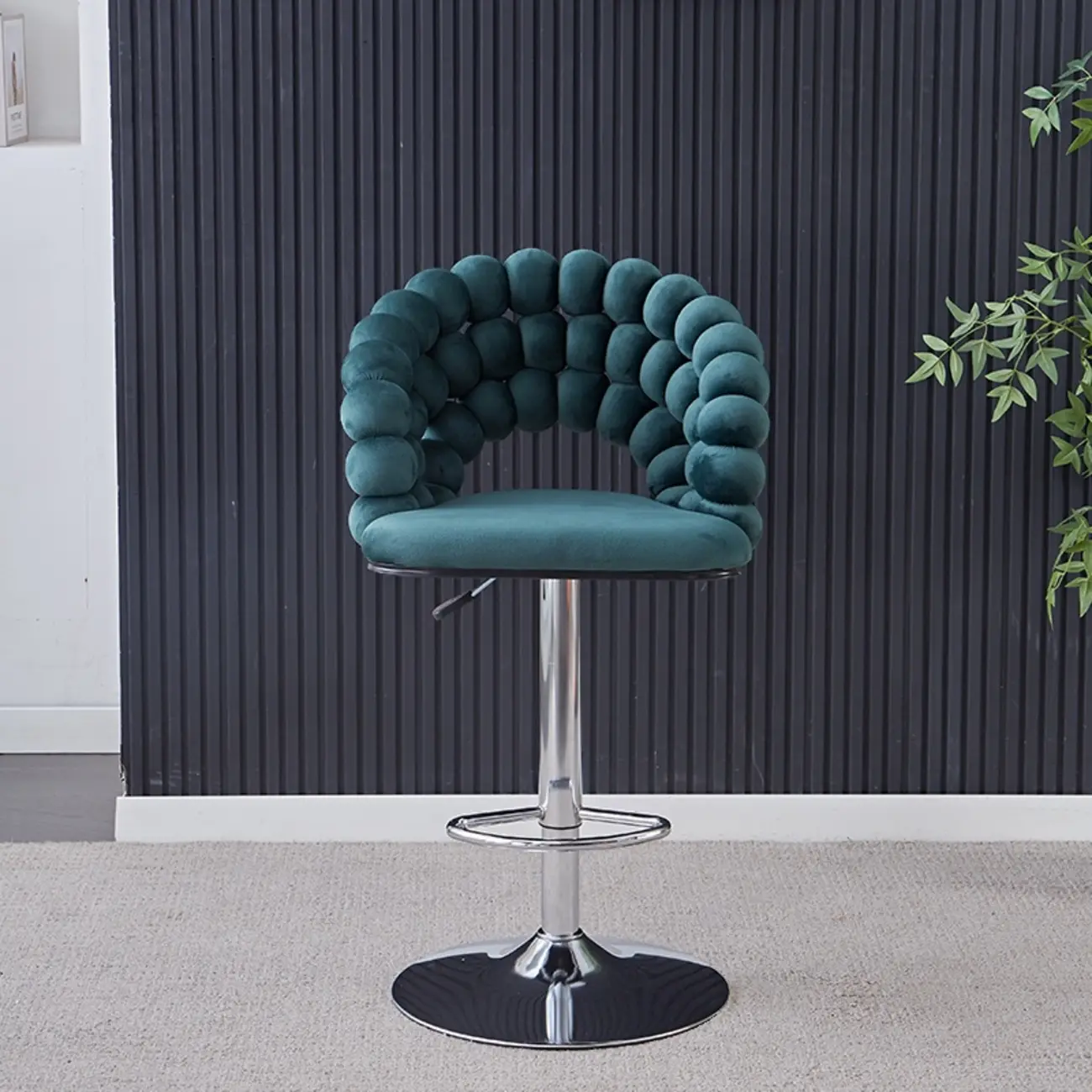 Glam Swivel Saddle Fabric Adjustable Height Bar Stool with Arms Image - 12 | homeyfad