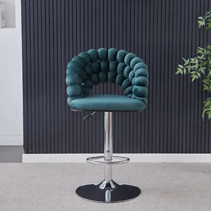 Glam Swivel Saddle Fabric Adjustable Height Bar Stool with Arms Image - 12